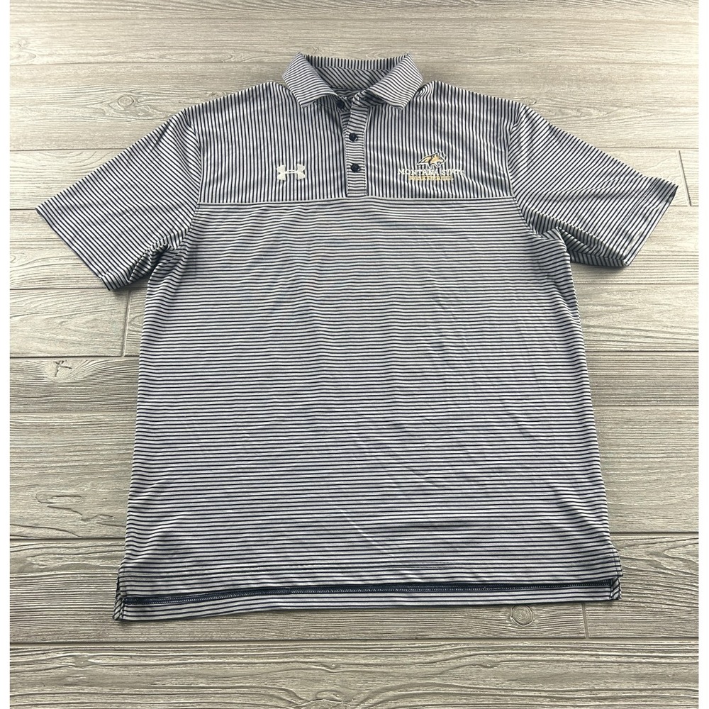 Montana State Bobcats Under Armour Polo Mens Navy Gray Stripe Heatgear Medium